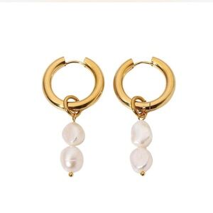 18k Gold Plated Freshwater Pearl Drop Hoop
Earrings